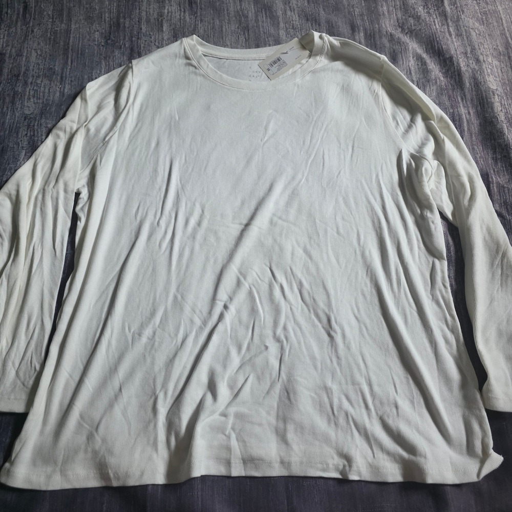 A New Day Womens White Ribbed Long Sleeve Crewneck Tee Plus Size 3X NEW